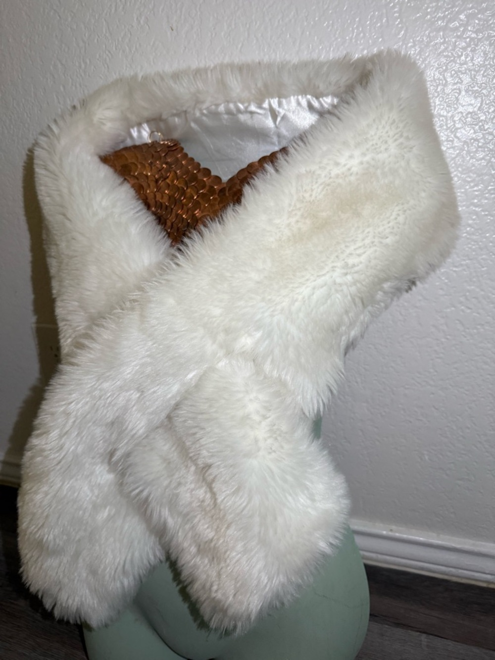 Ivory Faux Fur Cross-Front Stole
